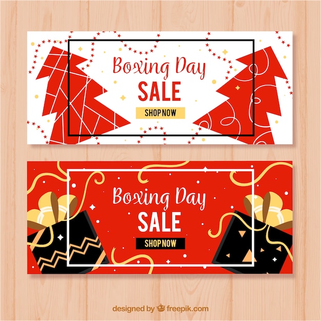 Flat boxing day sale banners in red and white