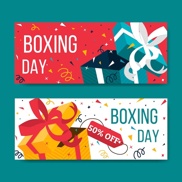 Free vector flat boxing day sale horizontal banners set