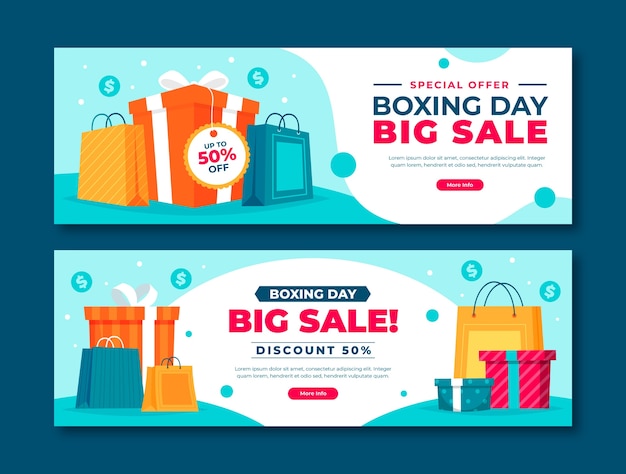 Free vector flat boxing day sale horizontal banners set