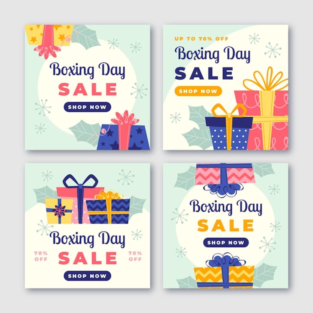 Free vector flat boxing day sale instagram posts collection