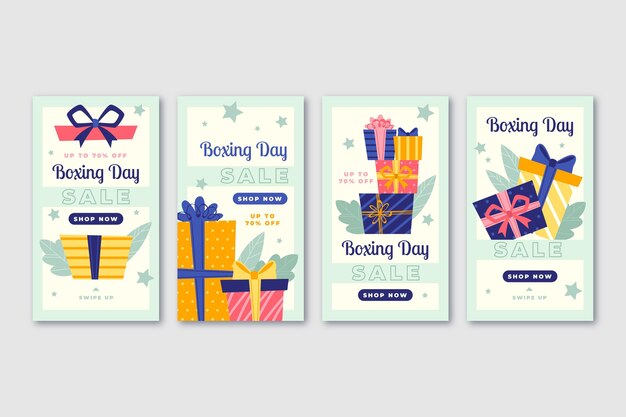 Free vector flat boxing day sale instagram stories collection