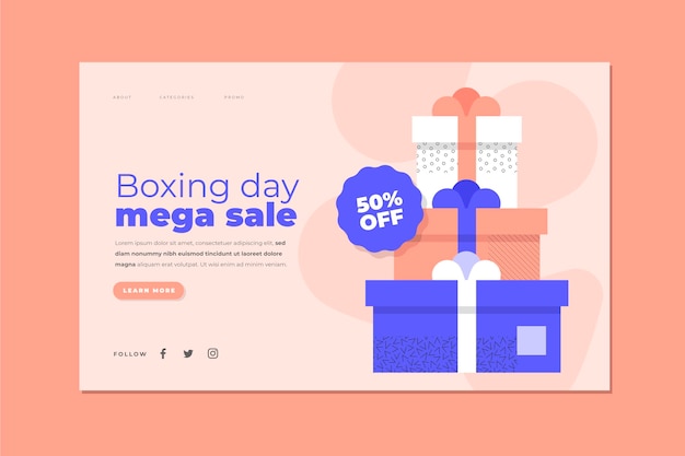 Free vector flat boxing day sale landing page template