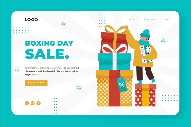 Free vector flat boxing day sale landing page template