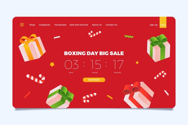 Free vector flat boxing day sale landing page template