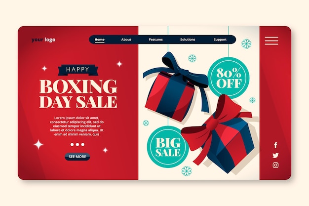 Flat boxing day sale landing page template