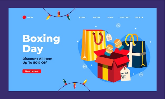 Free vector flat boxing day sale and shopping landing page template