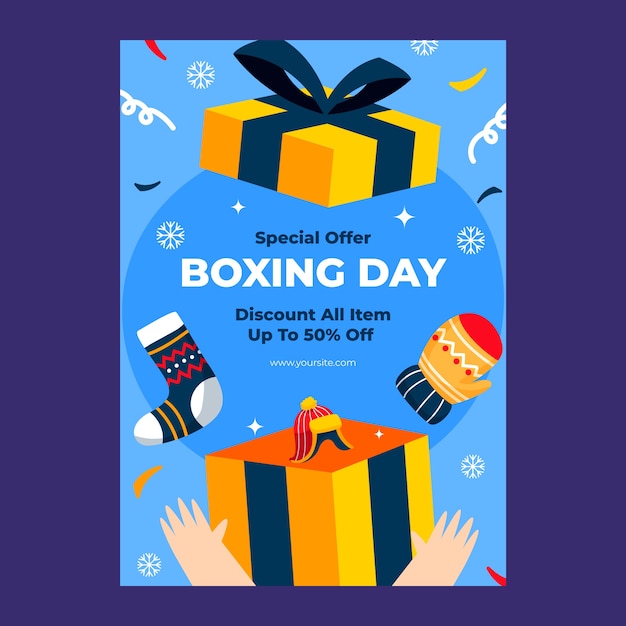 Free vector flat boxing day sale and shopping vertical poster template