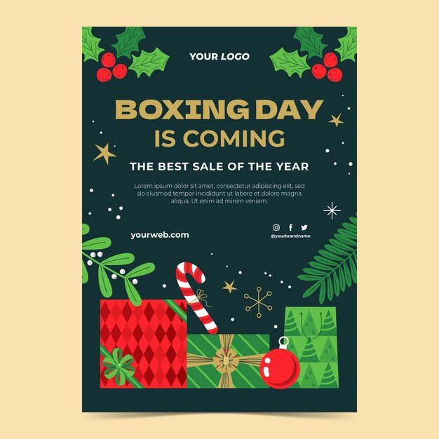 flat boxing day sale and shopping vertical poster template
