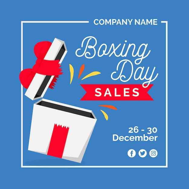 Free vector flat boxing day sale with open gift and ribbon