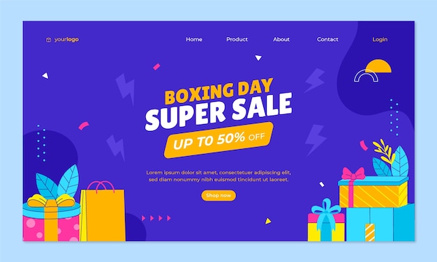 Free vector flat boxing day sales landing page template