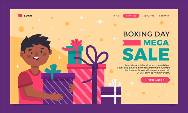 Flat boxing day sales landing page template