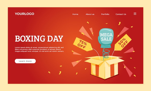 Flat boxing day sales landing page template