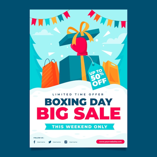 Vettore gratuito modello di poster verticale per le vendite di boxe day piatto