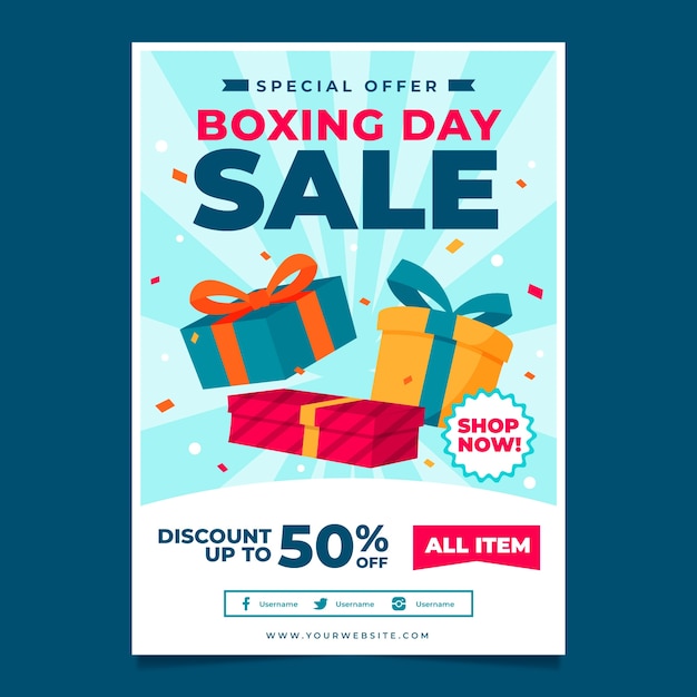 Vettore gratuito modello di poster verticale per le vendite di boxe day piatto