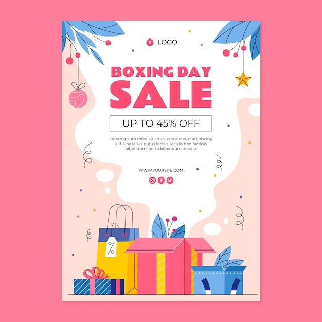 Flat boxing day vertical poster template