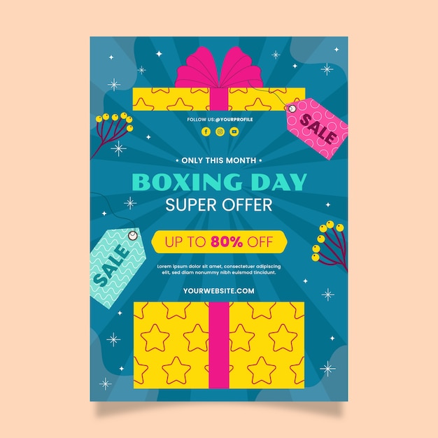 Flat boxing day vertical poster template