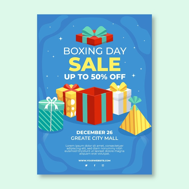 Flat boxing day vertical sale poster template