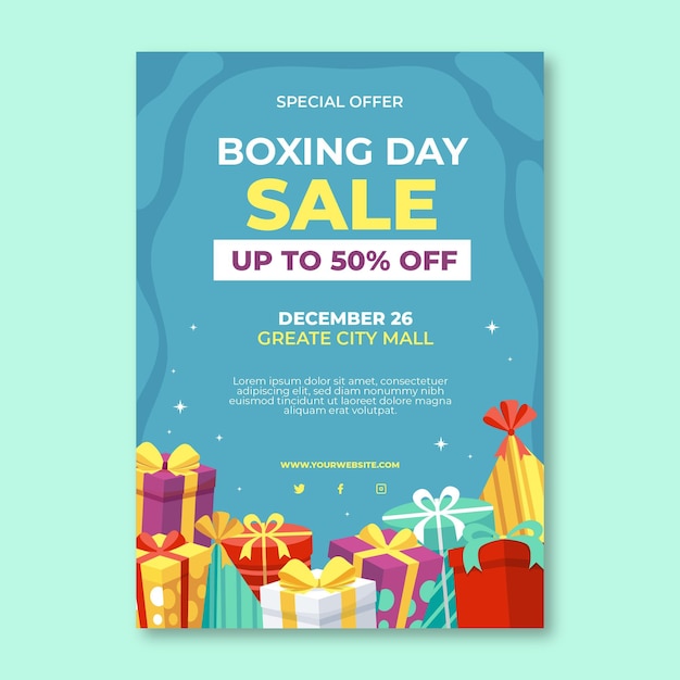 Free vector flat boxing day vertical sale poster template