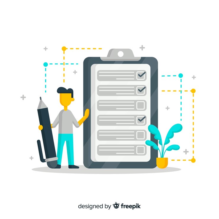 Free Vector flat boy checking giant check list background