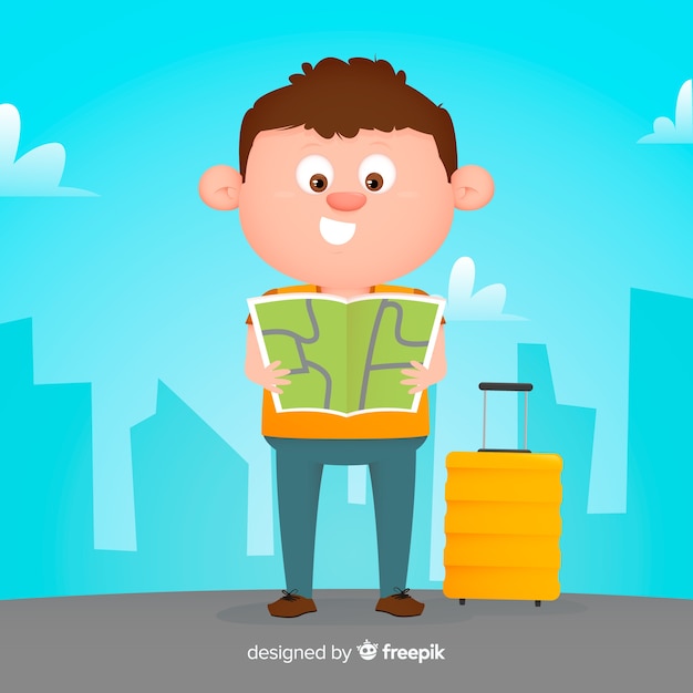 Free vector flat boy traveling background