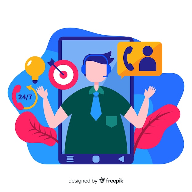 Free vector flat boy working in a call center background