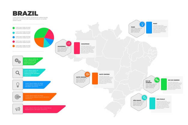Плоская карта бразилии инфографики шаблон