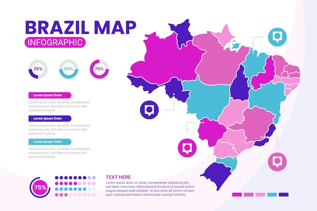 Плоская карта бразилии инфографики