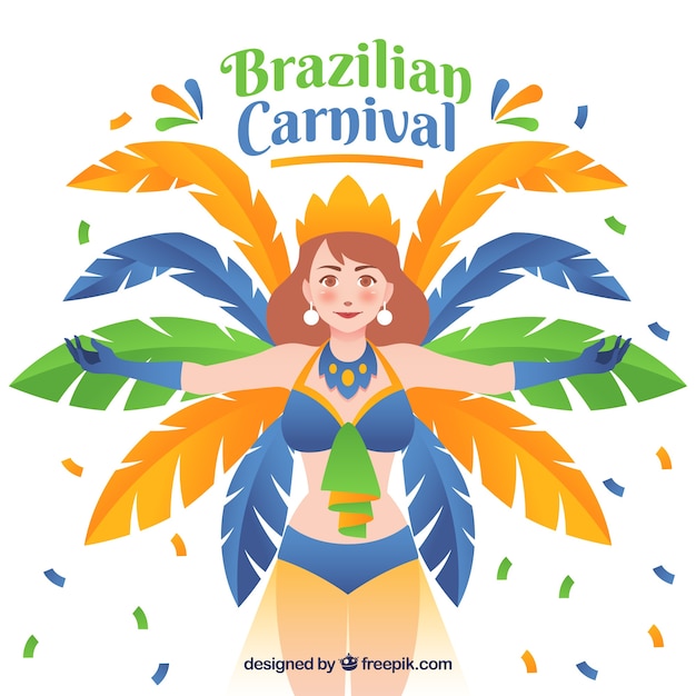 サンバのダンサーイラストとフラットブラジルのカーニバルの背景