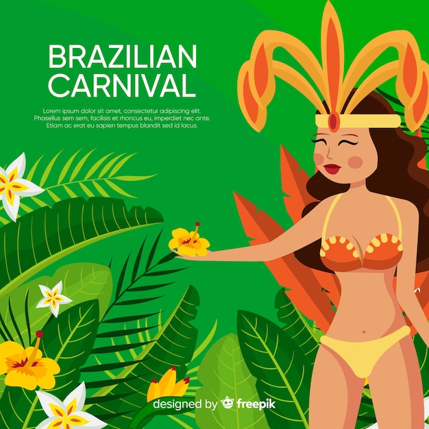 Бесплатное векторное изображение Плоский бразильский карнавал фон