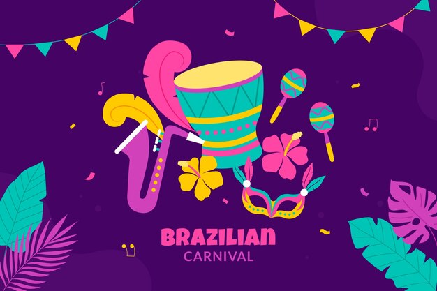 Vettore gratuito priorità bassa di celebrazione di carnevale brasiliano piatto