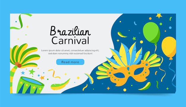 Flat brazilian carnival celebration horizontal banner template