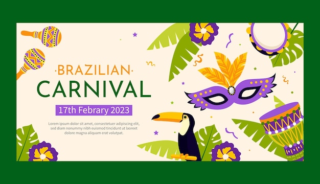 Flat brazilian carnival celebration horizontal banner template