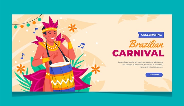 Free vector flat brazilian carnival celebration horizontal banner template