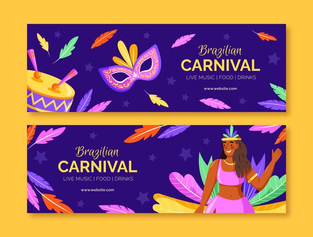 Flat brazilian carnival celebration horizontal banners set