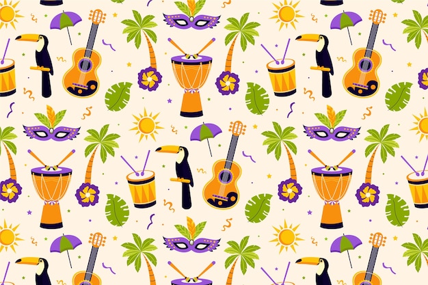 無料ベクター 平らなブラジルのカーニバルのお祝いのパターン設計