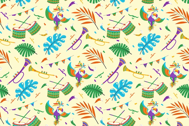 플랫 브라질 카니발 축하 패턴 디자인