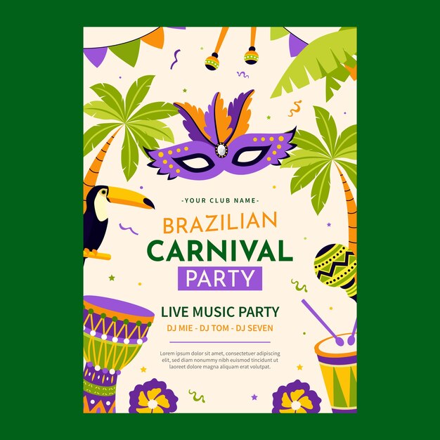 Flat brazilian carnival celebration vertical poster template