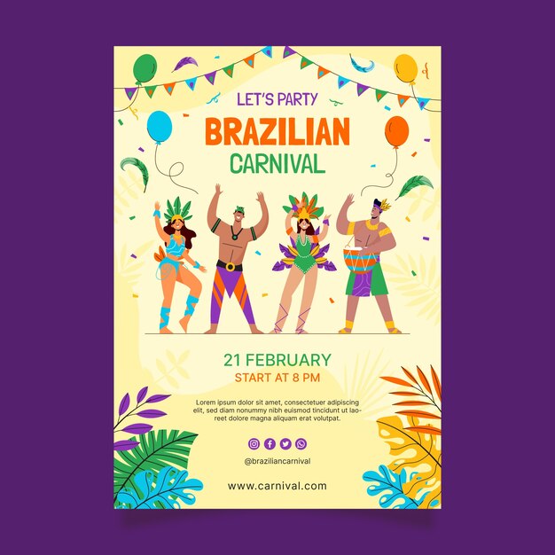 flat brazilian carnival celebration vertical poster template