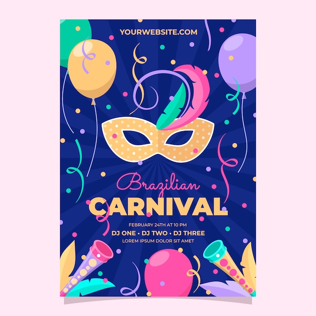 Flat brazilian carnival celebration vertical poster template