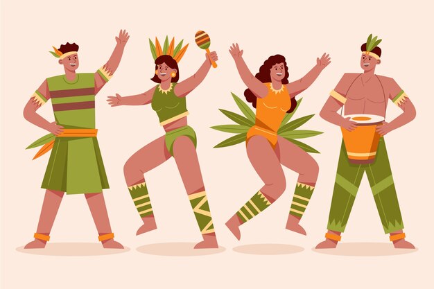 Flat brazilian carnival characters collection