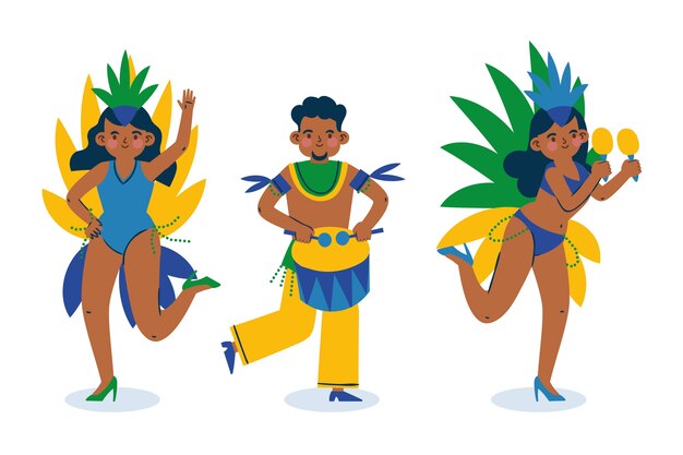 Flat brazilian carnival characters collection