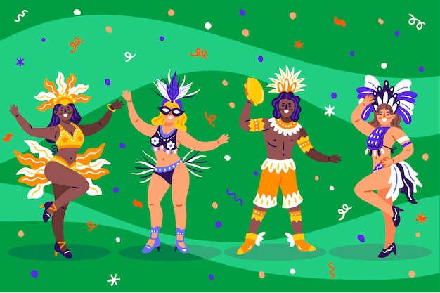 Бесплатное векторное изображение Коллекция плоских бразильских карнавальных персонажей