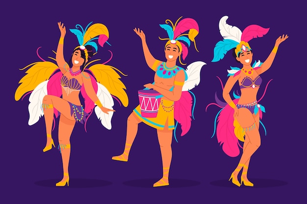 Коллекция персонажей плоского бразильского карнавала