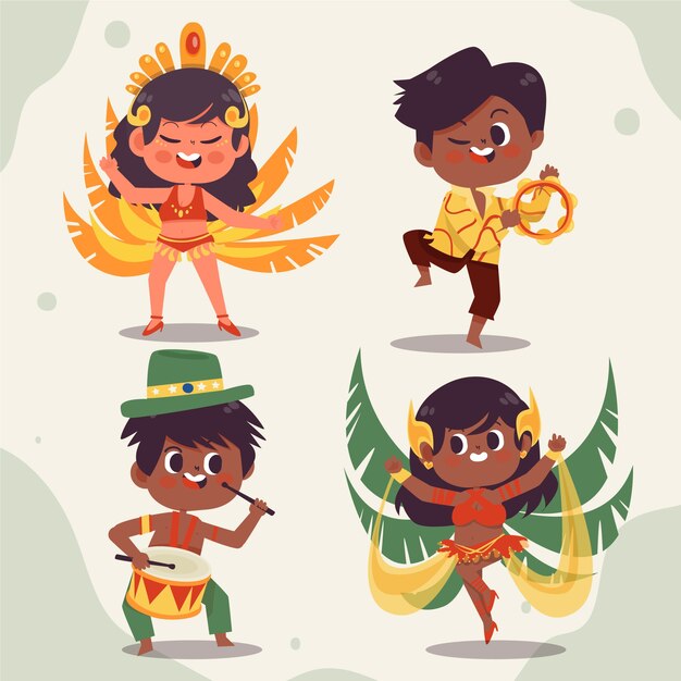 Flat brazilian carnival characters collection