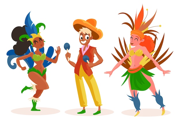 Vettore gratuito illustrazione di personaggi di carnevale brasiliano piatto