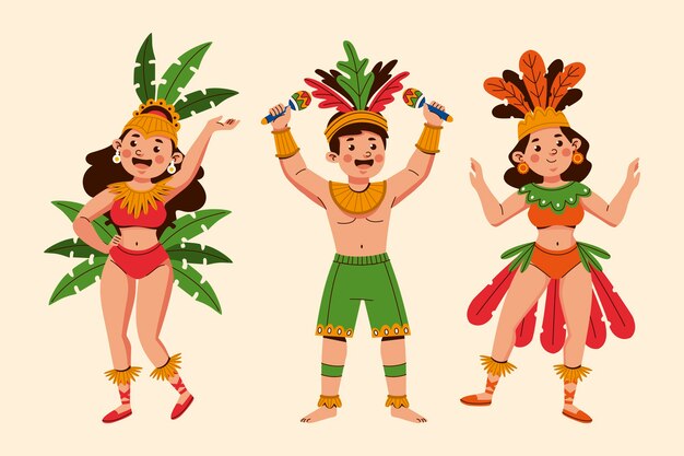Иллюстрация персонажей плоского бразильского карнавала