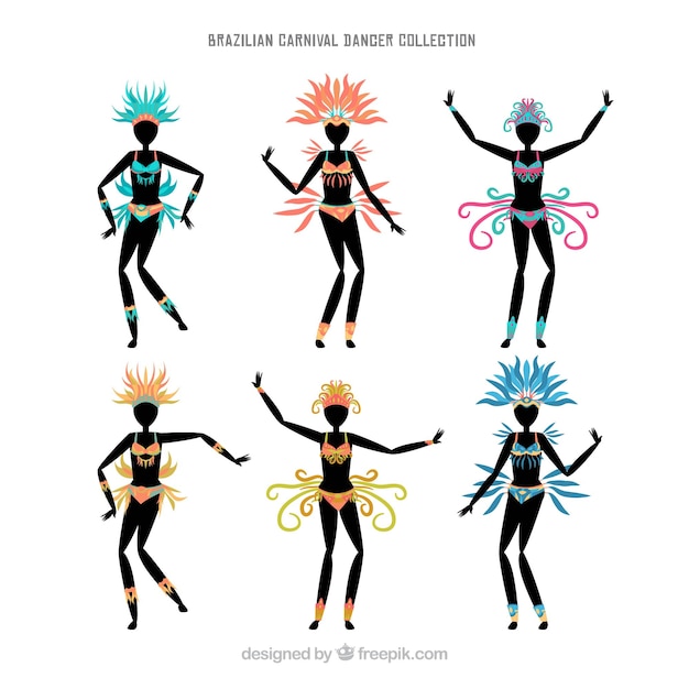 Free vector flat brazilian carnival dancer collection