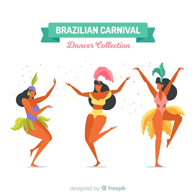 Free vector flat brazilian carnival dancer collection