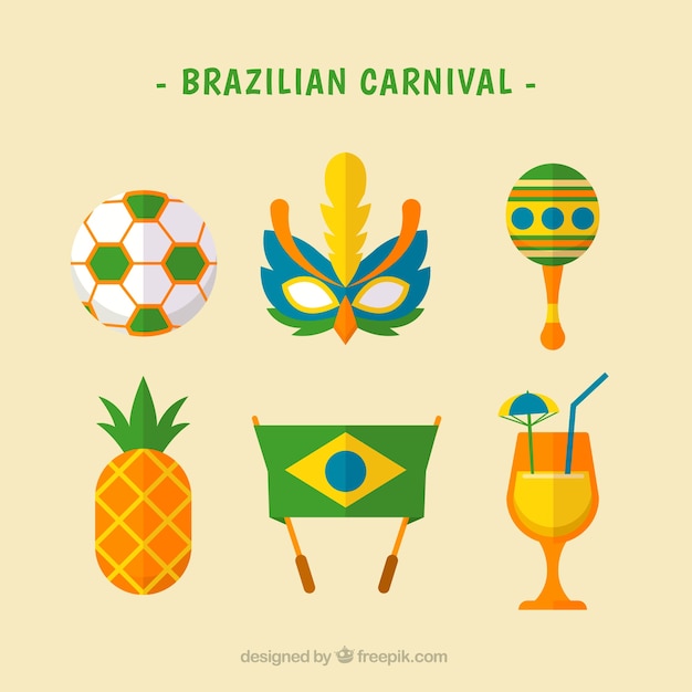 Free vector flat brazilian carnival element collection