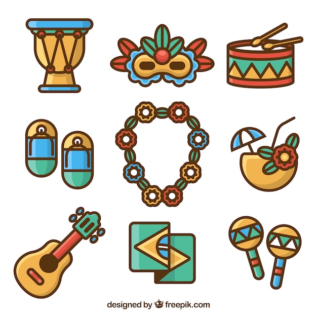 Free vector flat brazilian carnival element collection